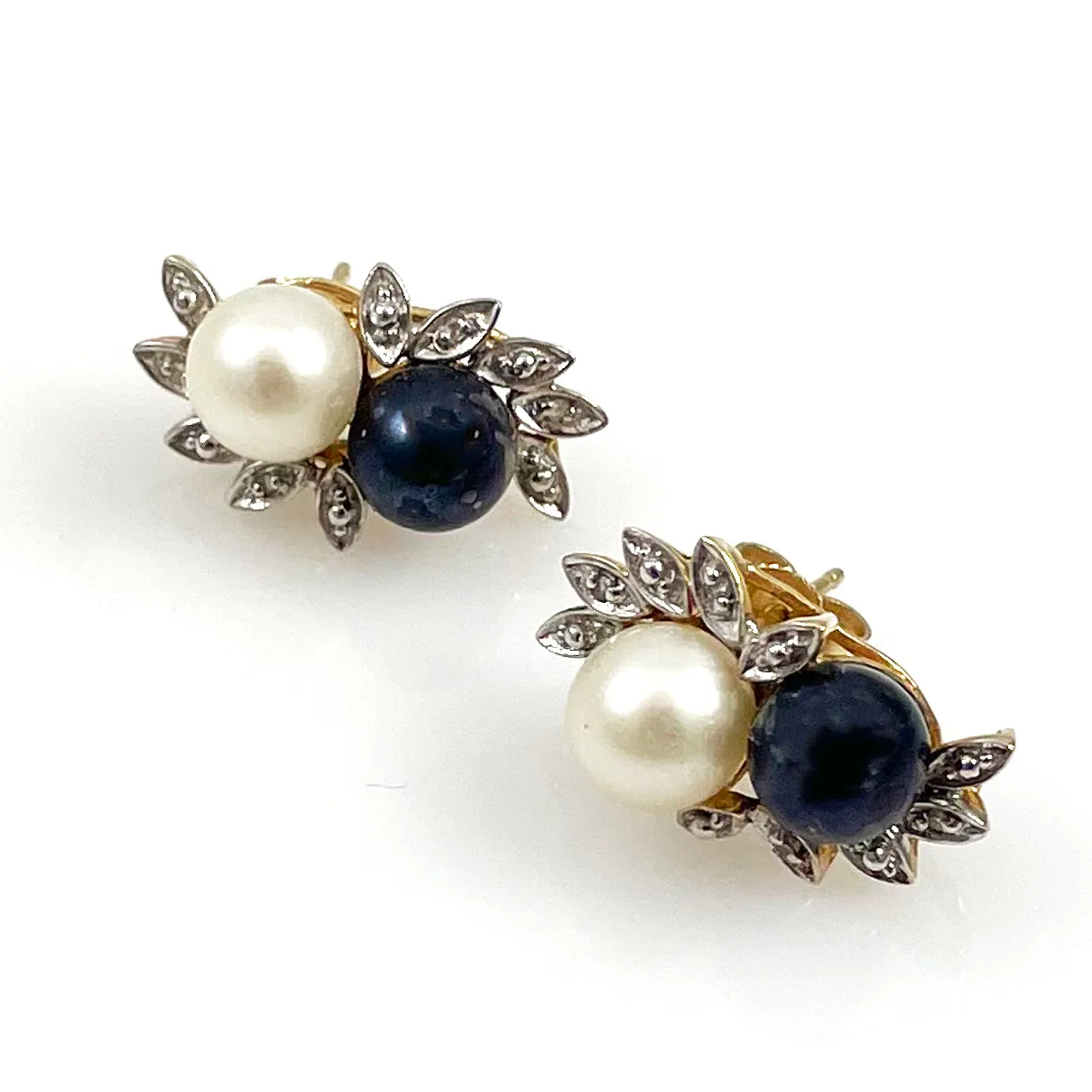 14K Gold Cultured White & Black Pearl Earrings