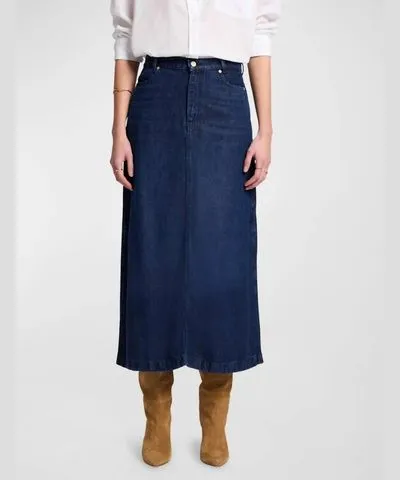 7 For All Mankind Midi Denim Skirt In Stormy