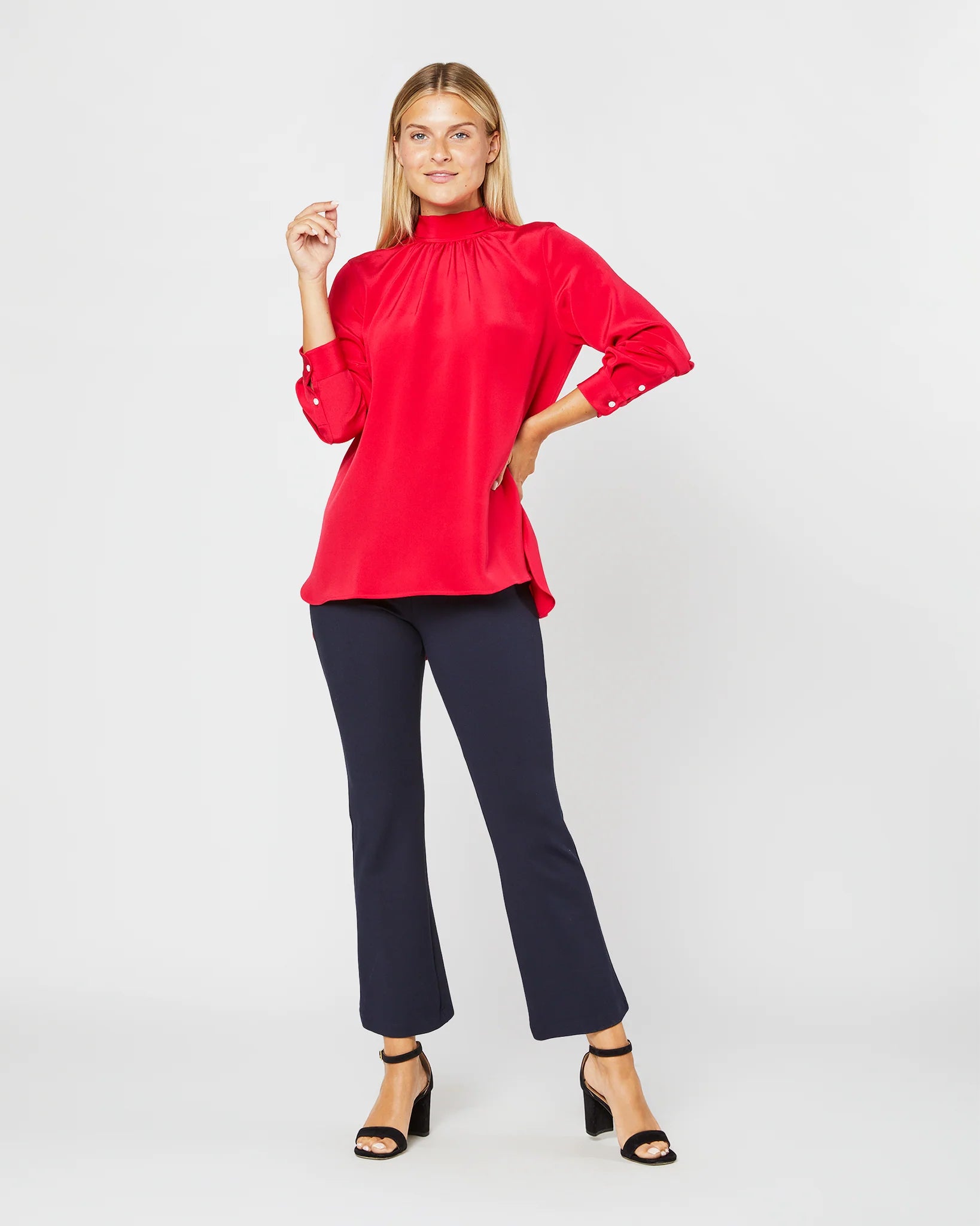 Ann Mashburn Collette Tie Neck Blouse Red Silk Crepe De Chine