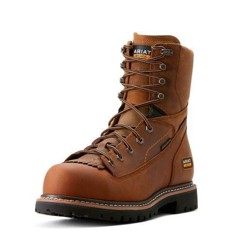 Ariat Men's Longview Shock Shield 8-In Waterproof Composite Toe Work Boot in Copper Brown