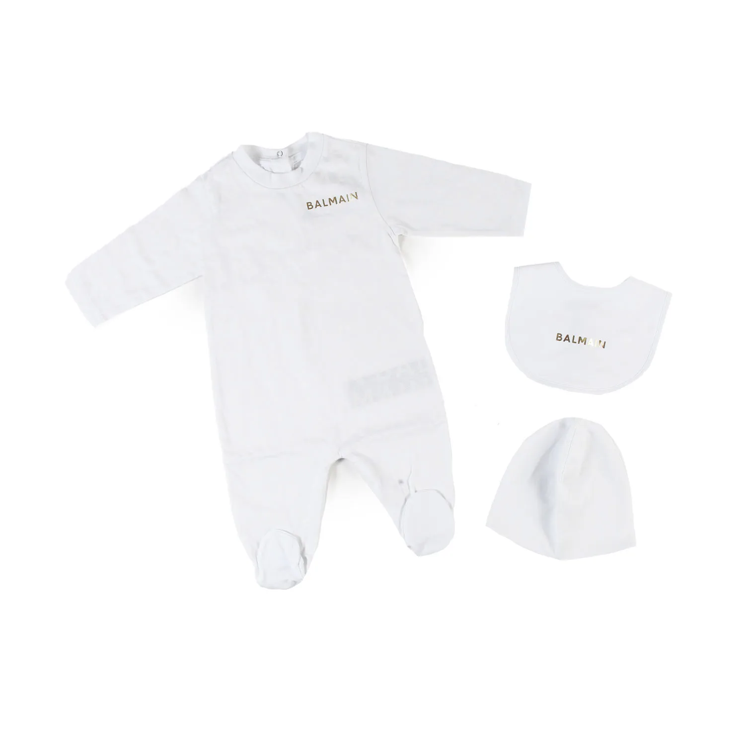 Balmain White Balmain Romper Set With Tonal Logos