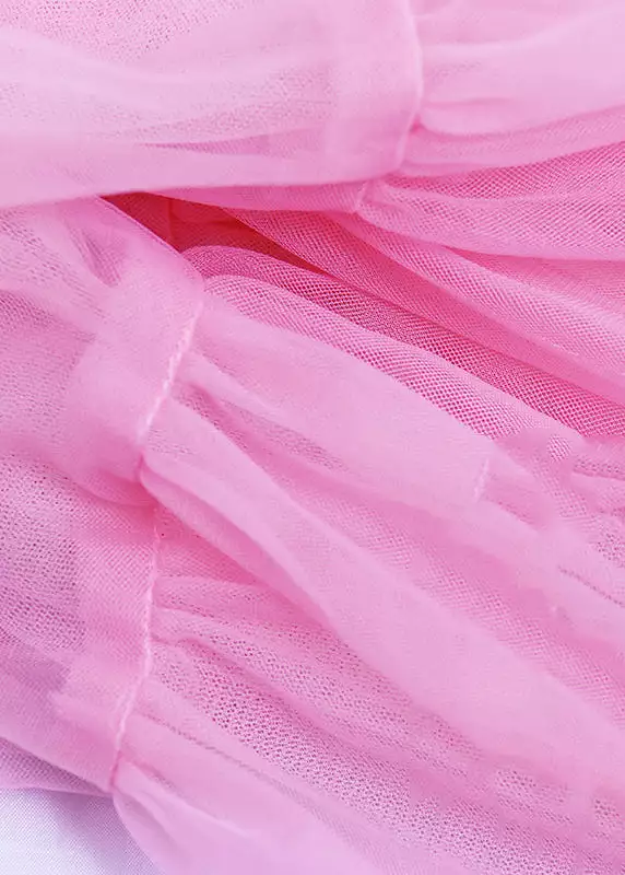 Beautiful Pink Wrinkled High Waist Tulle Skirts Summer AB1049