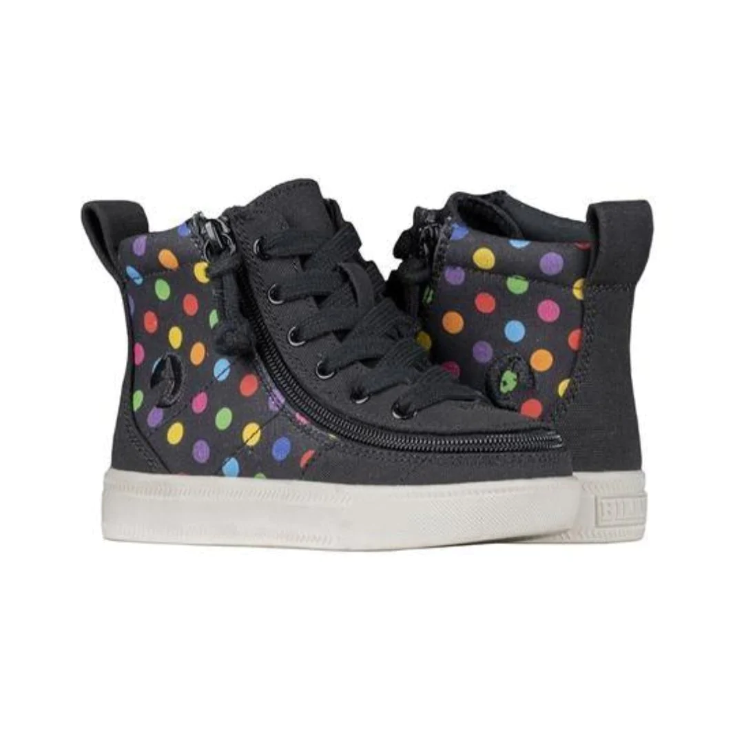 Billy Girls Toddler Hightop Zip Up Sneakers- Black Polka Dots