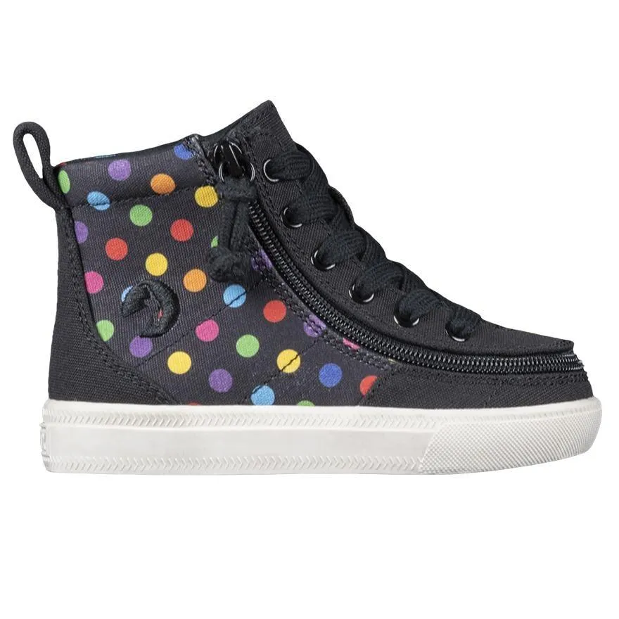 Billy Girls Toddler Hightop Zip Up Sneakers- Black Polka Dots