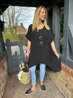 Black Dipped Hem Crepe Tunic Angie