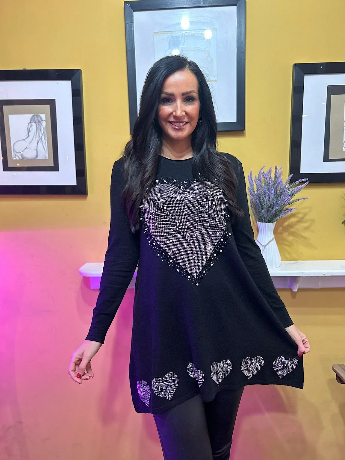 Black Embellished Heart Tunic Misty