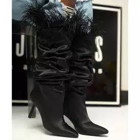 black feather scrunch boot - lusia