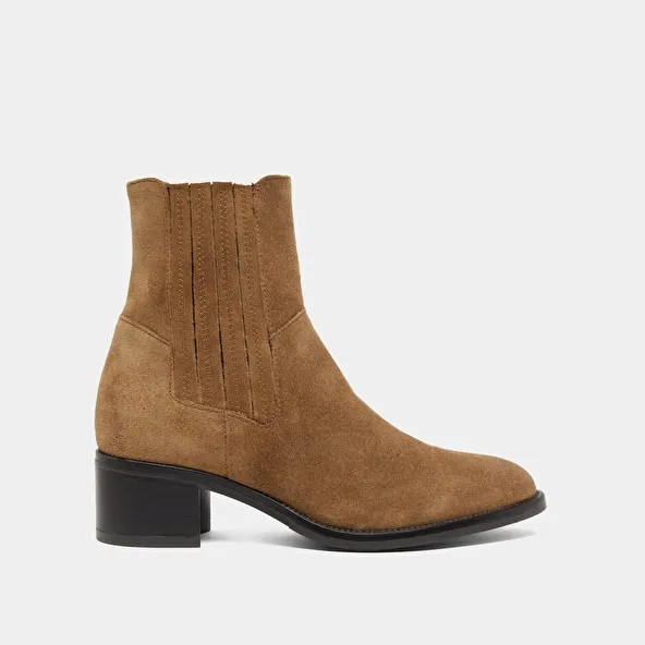 Boots with elastic band and square heel in taupe suede