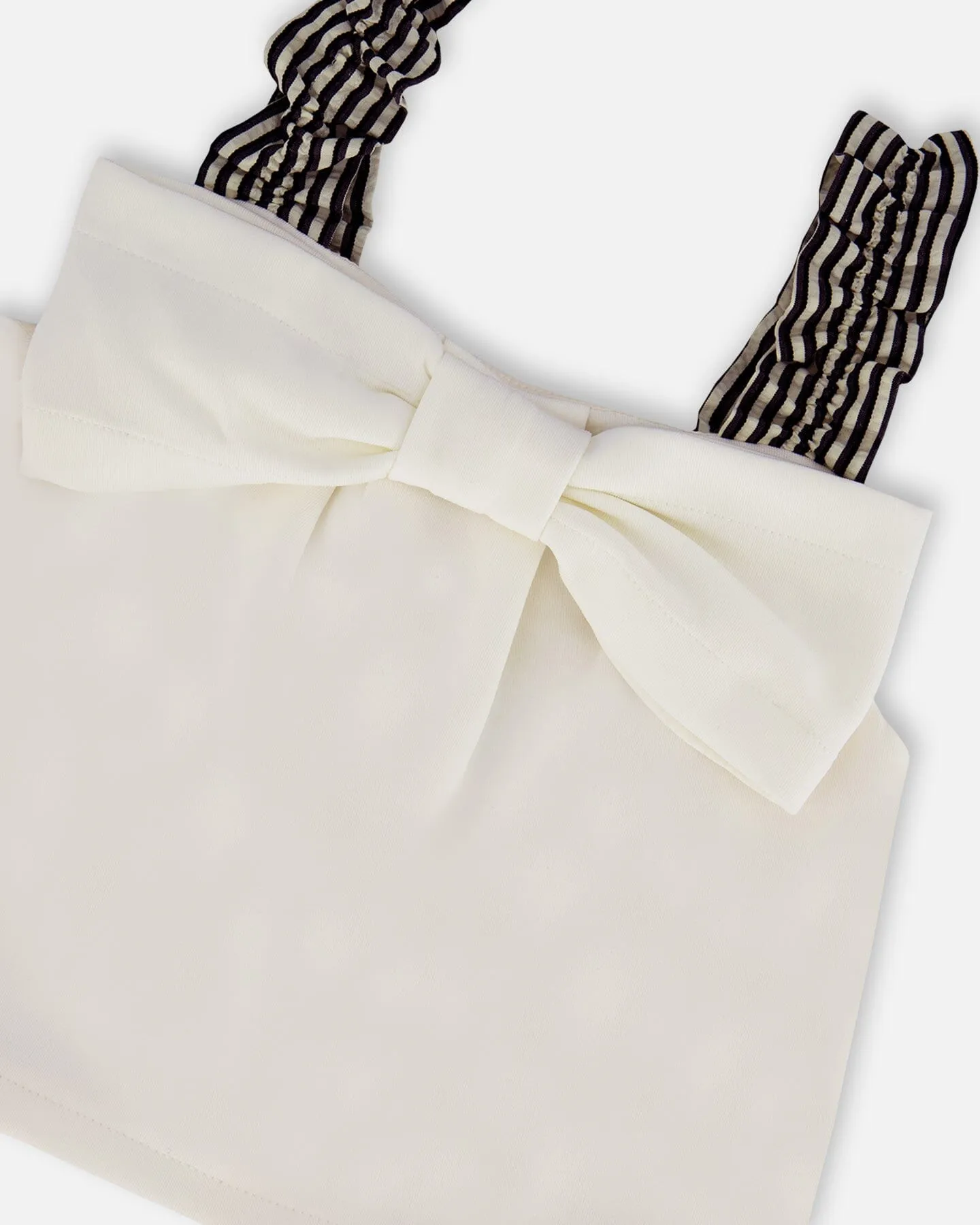 Bow Top And Ruffled Skirt Set White And Black Striped