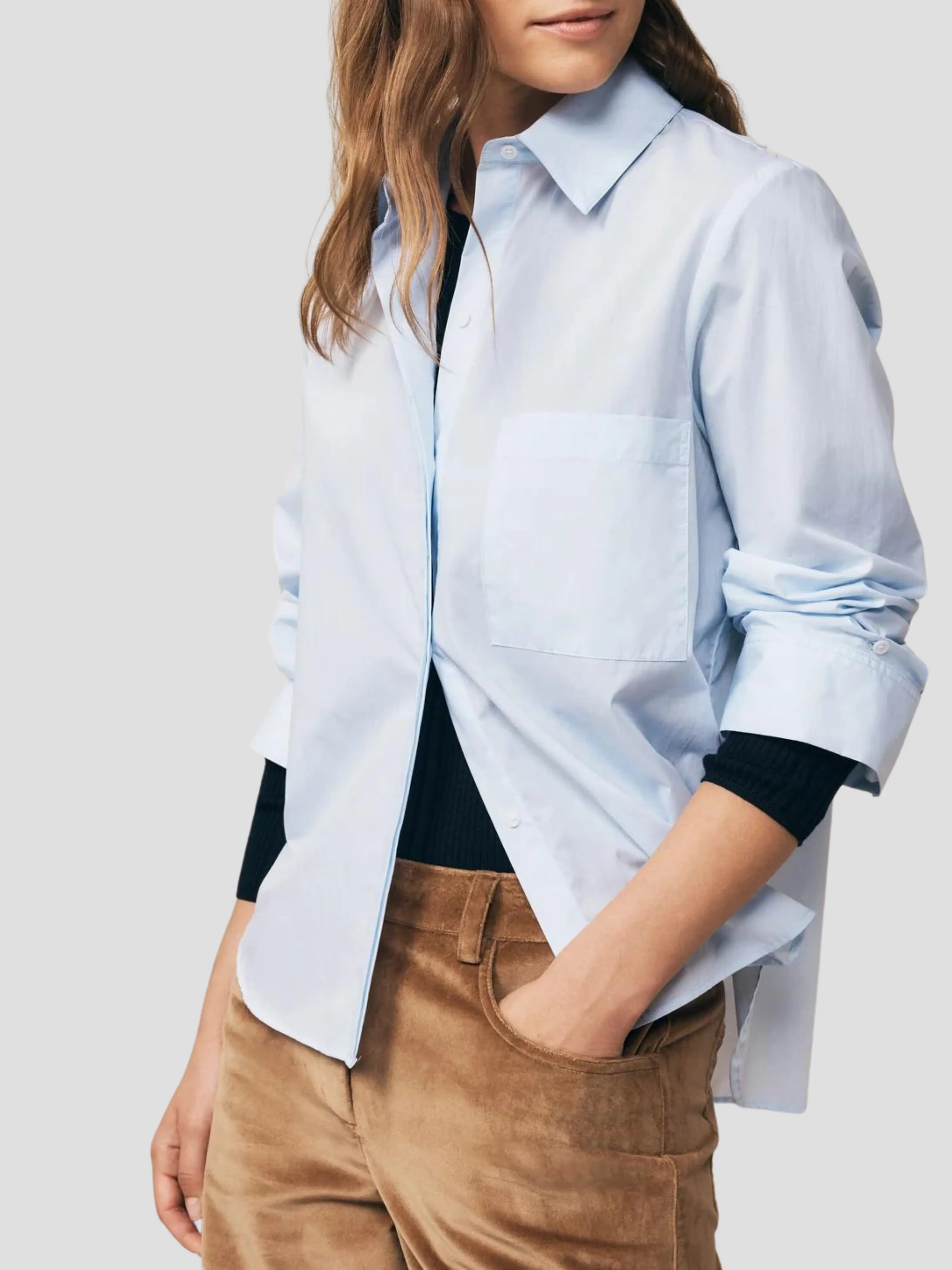 Boyfriend Crop Shirt in Baby Blue