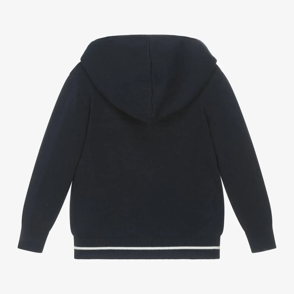 Boys Navy Blue Knit Zip-Up Hoodie