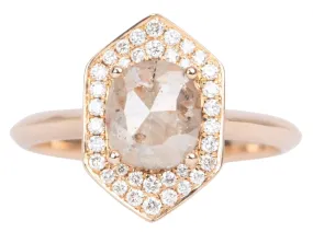 Champagne Diamond with Hexagon Shape Halo 14K Rose Gold Engagement Ring R6481