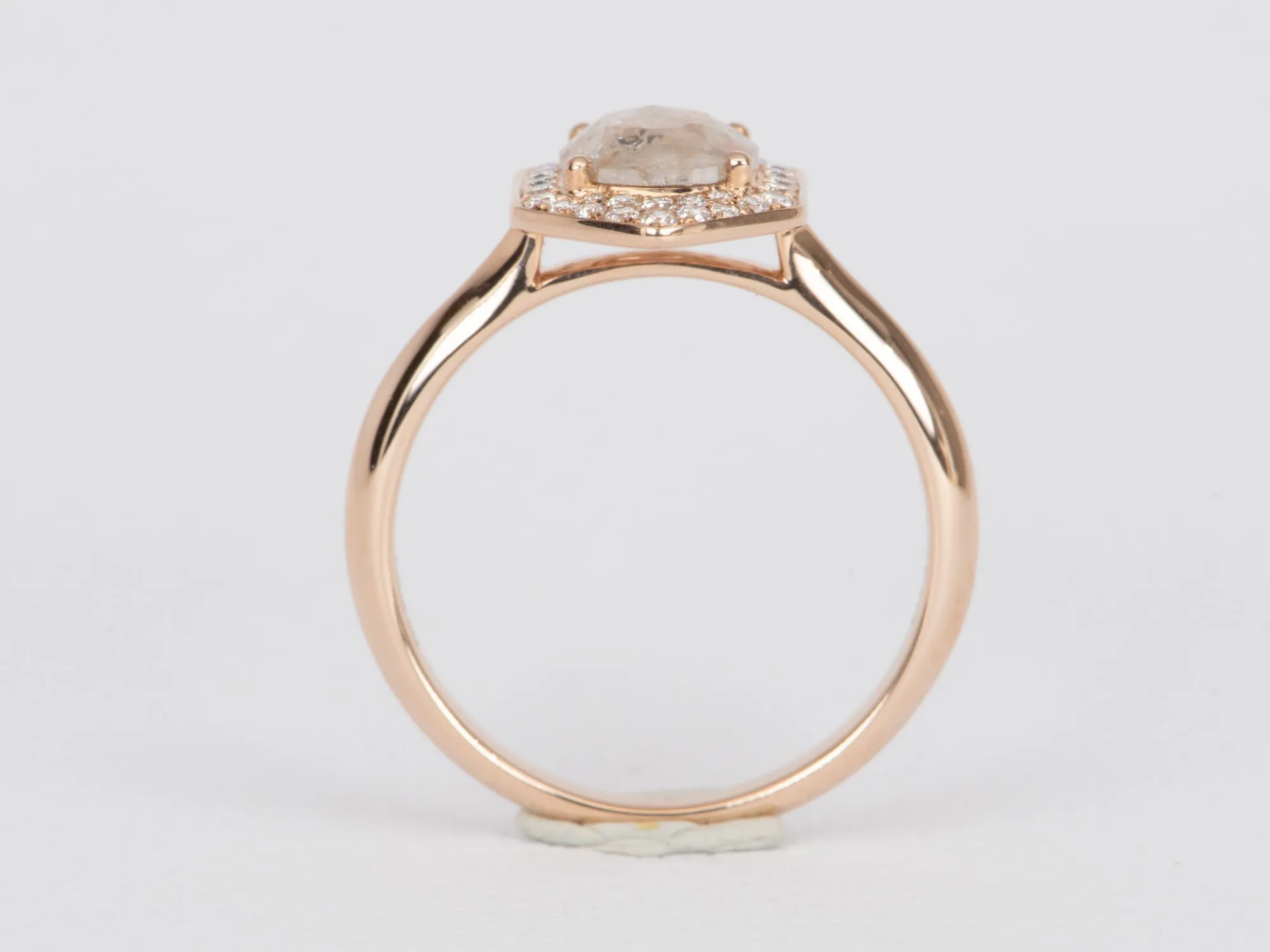 Champagne Diamond with Hexagon Shape Halo 14K Rose Gold Engagement Ring R6481