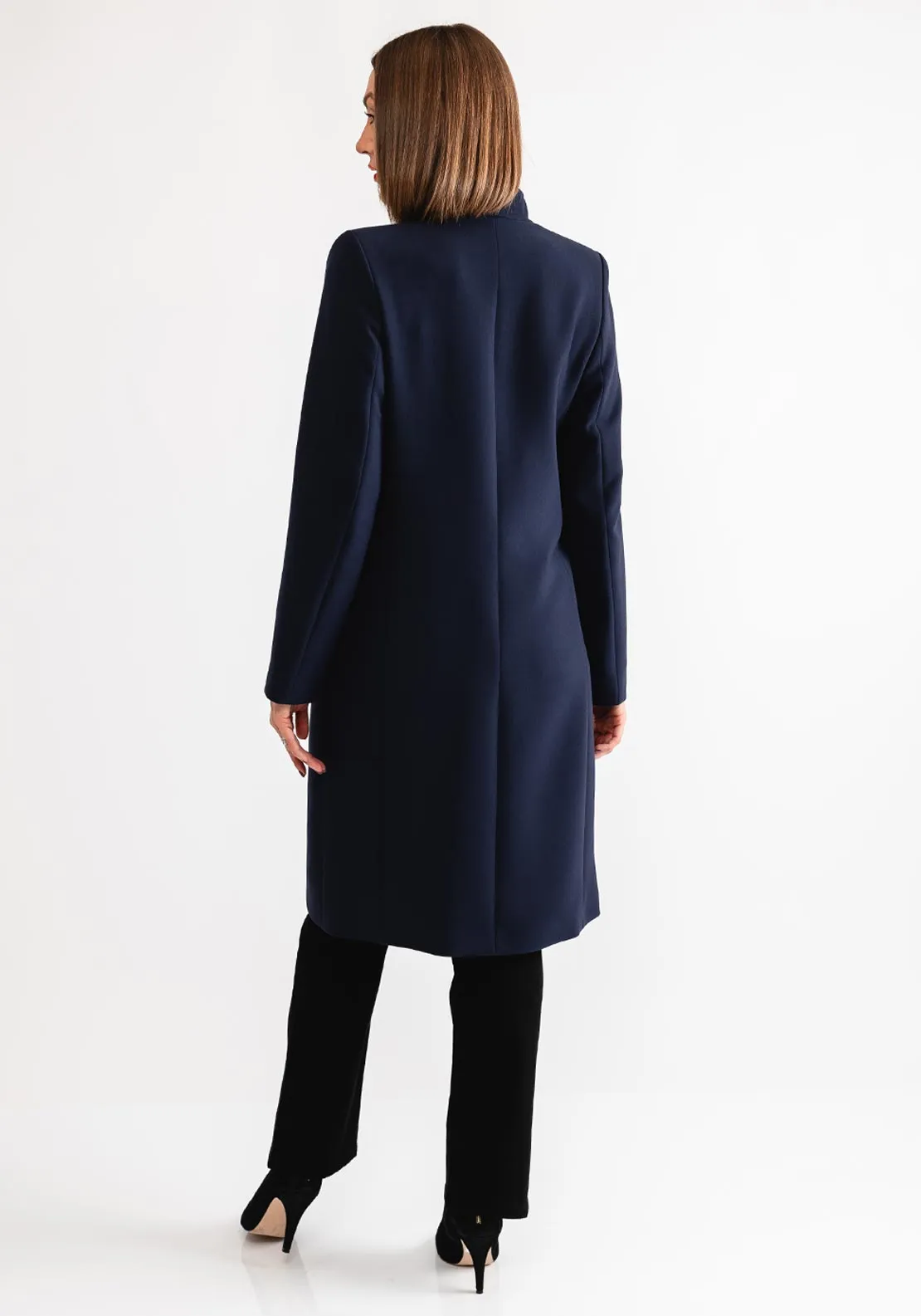 Christina Felix Classic Tailored Buttoned Long Coat, Navy