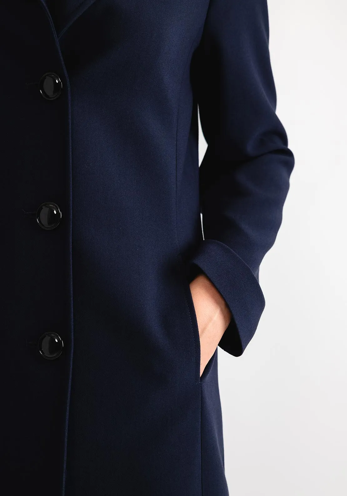 Christina Felix Classic Tailored Buttoned Long Coat, Navy