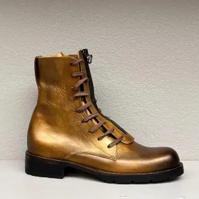 Combat Boot/ center zip/ Hand colored Bronze leather/ Lug sole