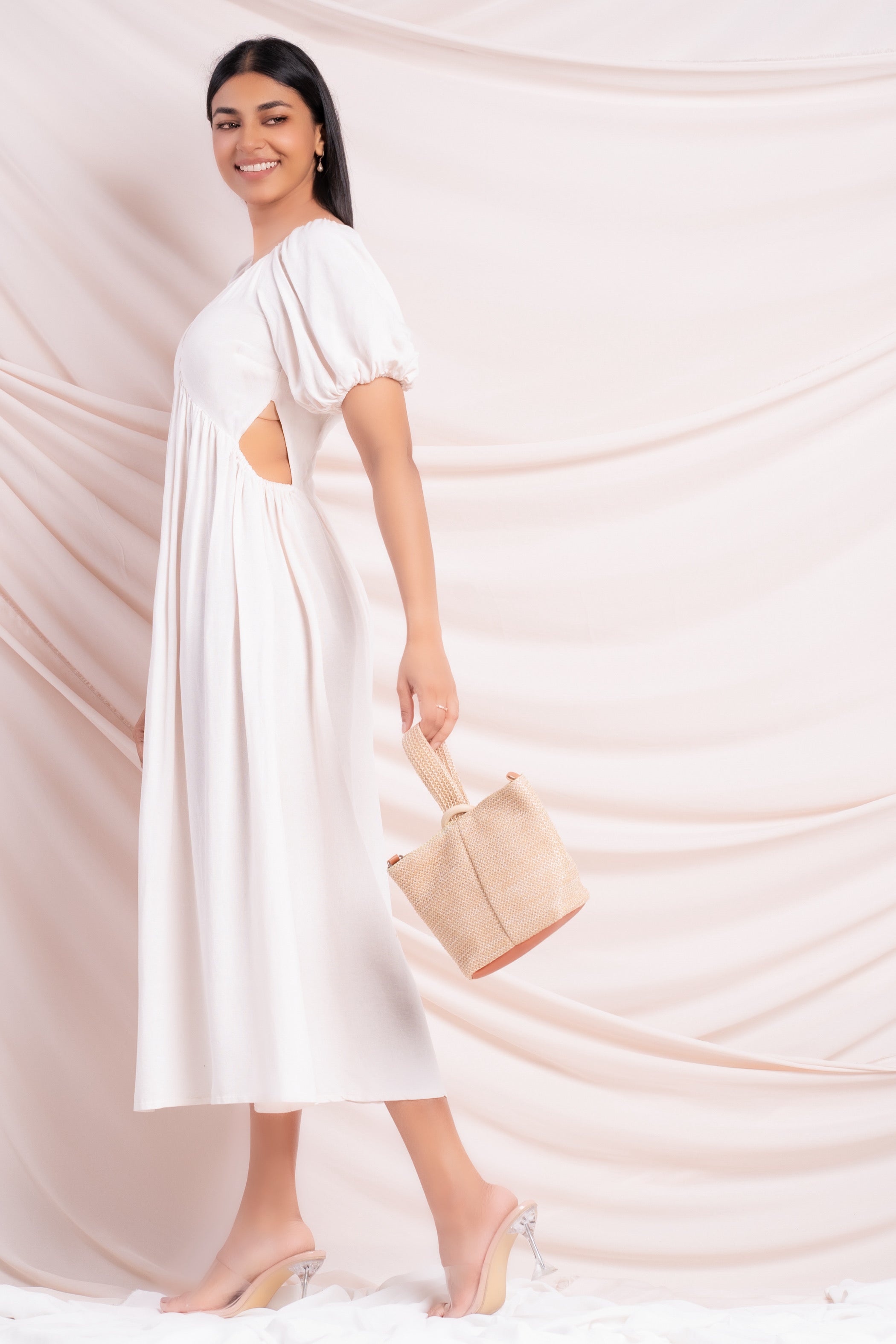 Cream Cut-Out Midi Dress