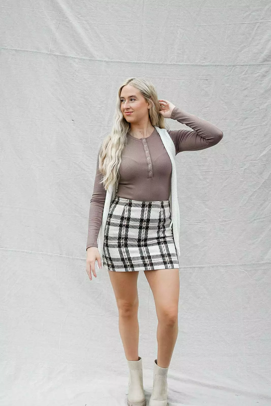 Cream Plaid Mini Skirt