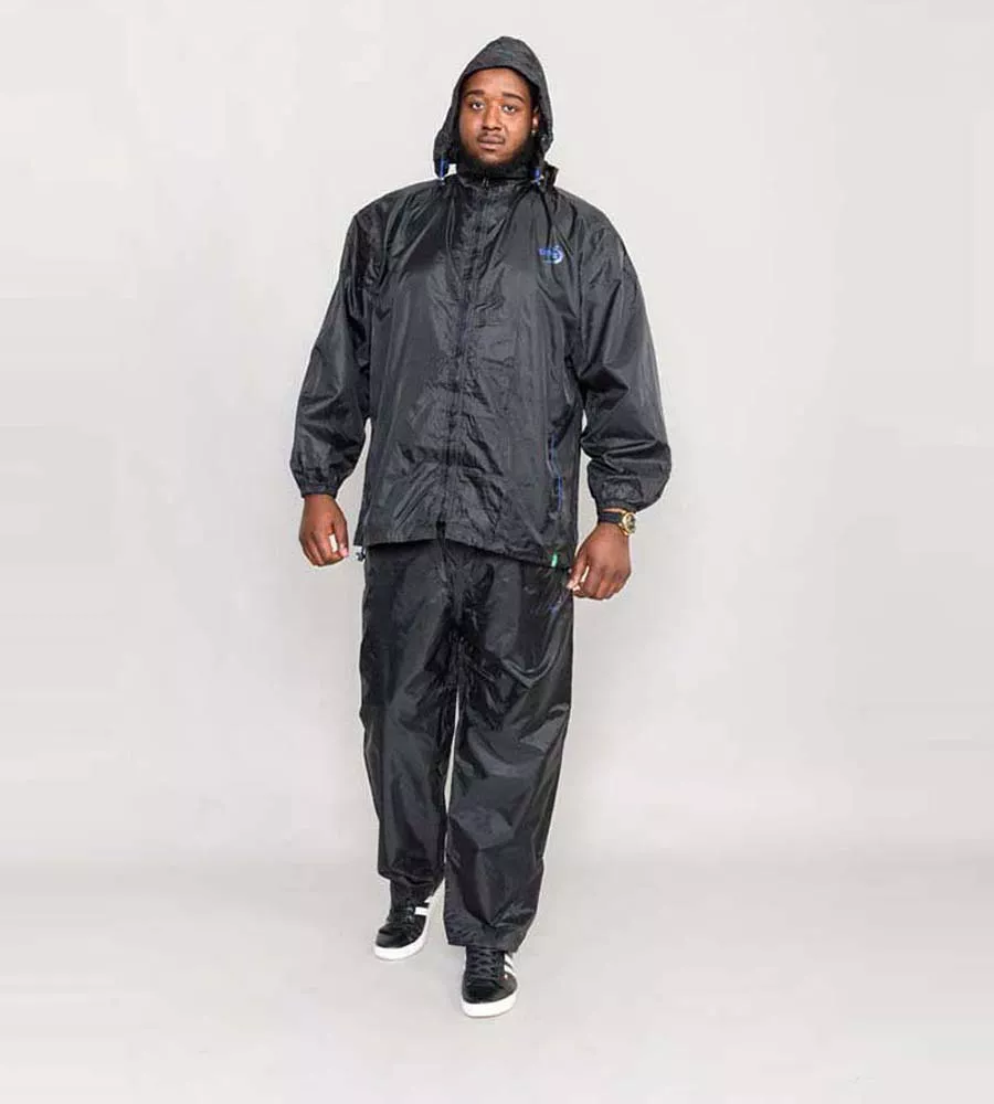 D555 Big Mens Black Packaway Weather Proof Rain Jacket (ZAC BLACK)