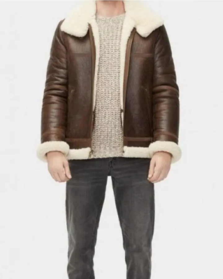 Danielle Aviator Brown Sheepskin Shearling Jacket - William Jacket