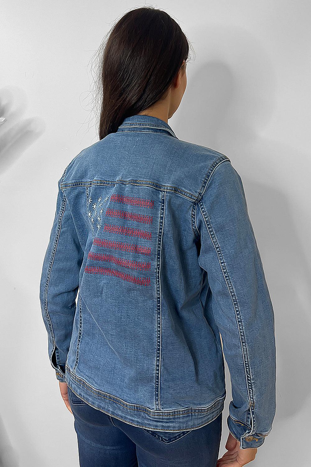 Denim Blue Embroidered Denim Jacket