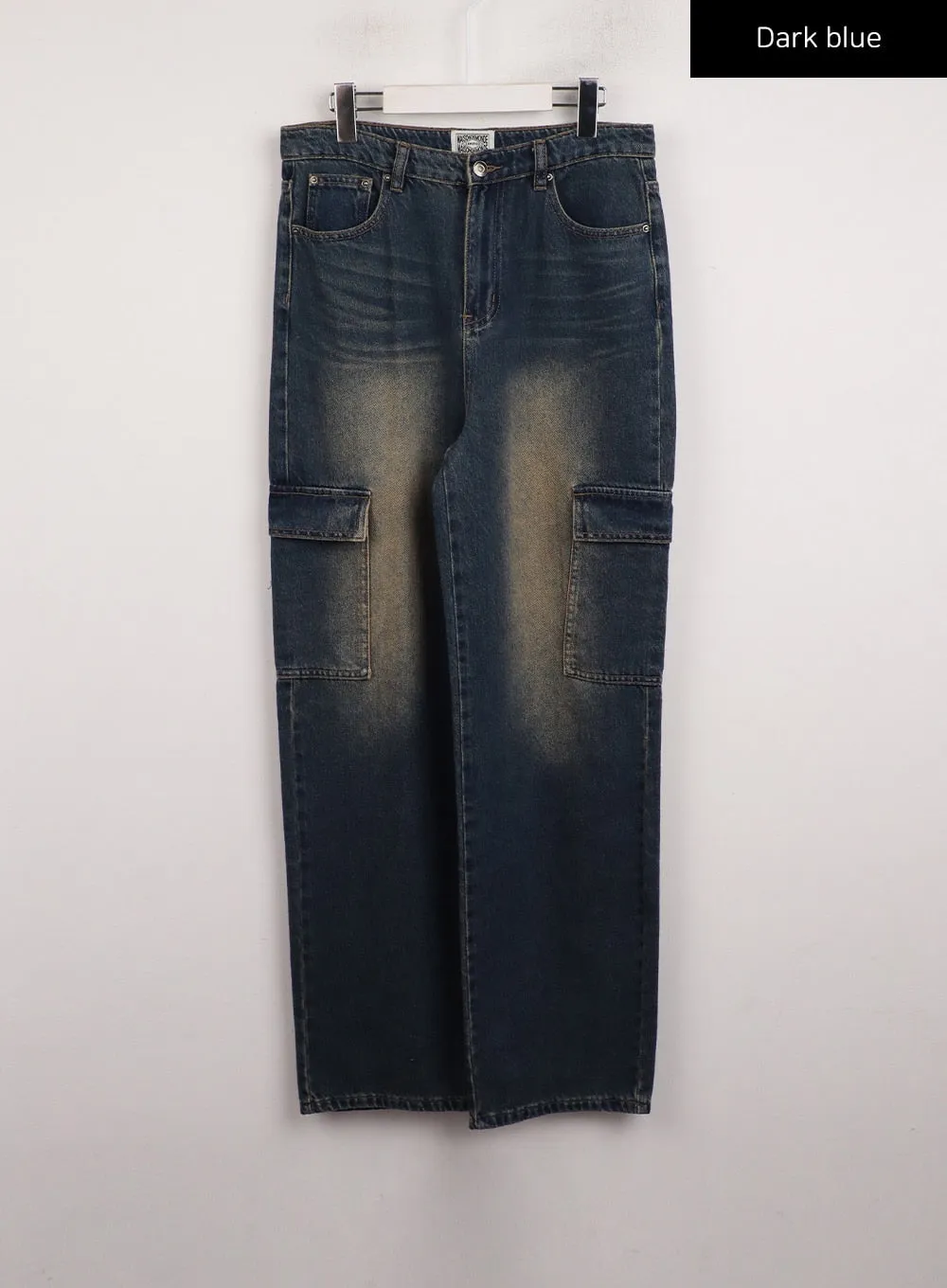 Denim High Waist Wide Leg Pocket Cargo Jeans IJ411