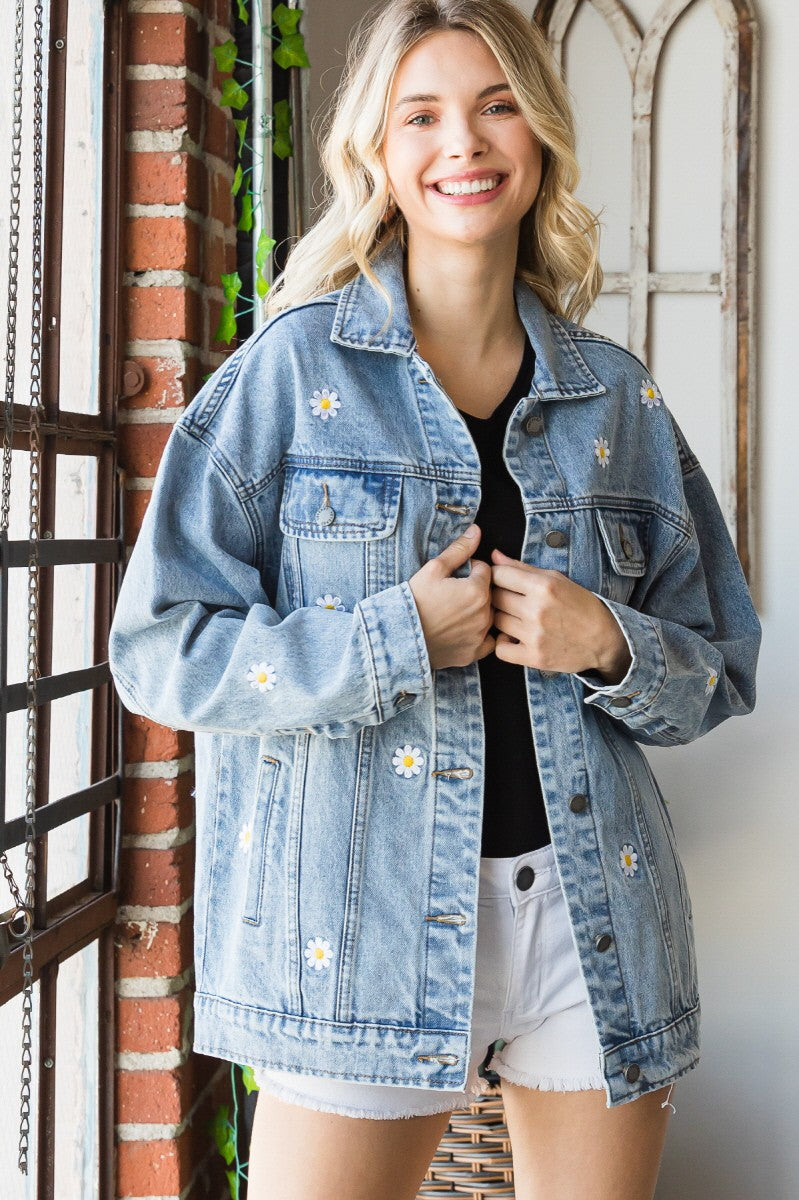 Embroidered Flower Denim Jacket