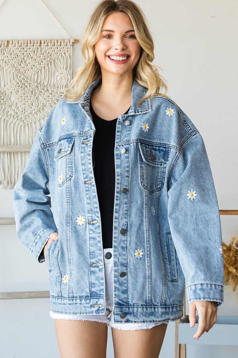 Embroidered Flower Denim Jacket