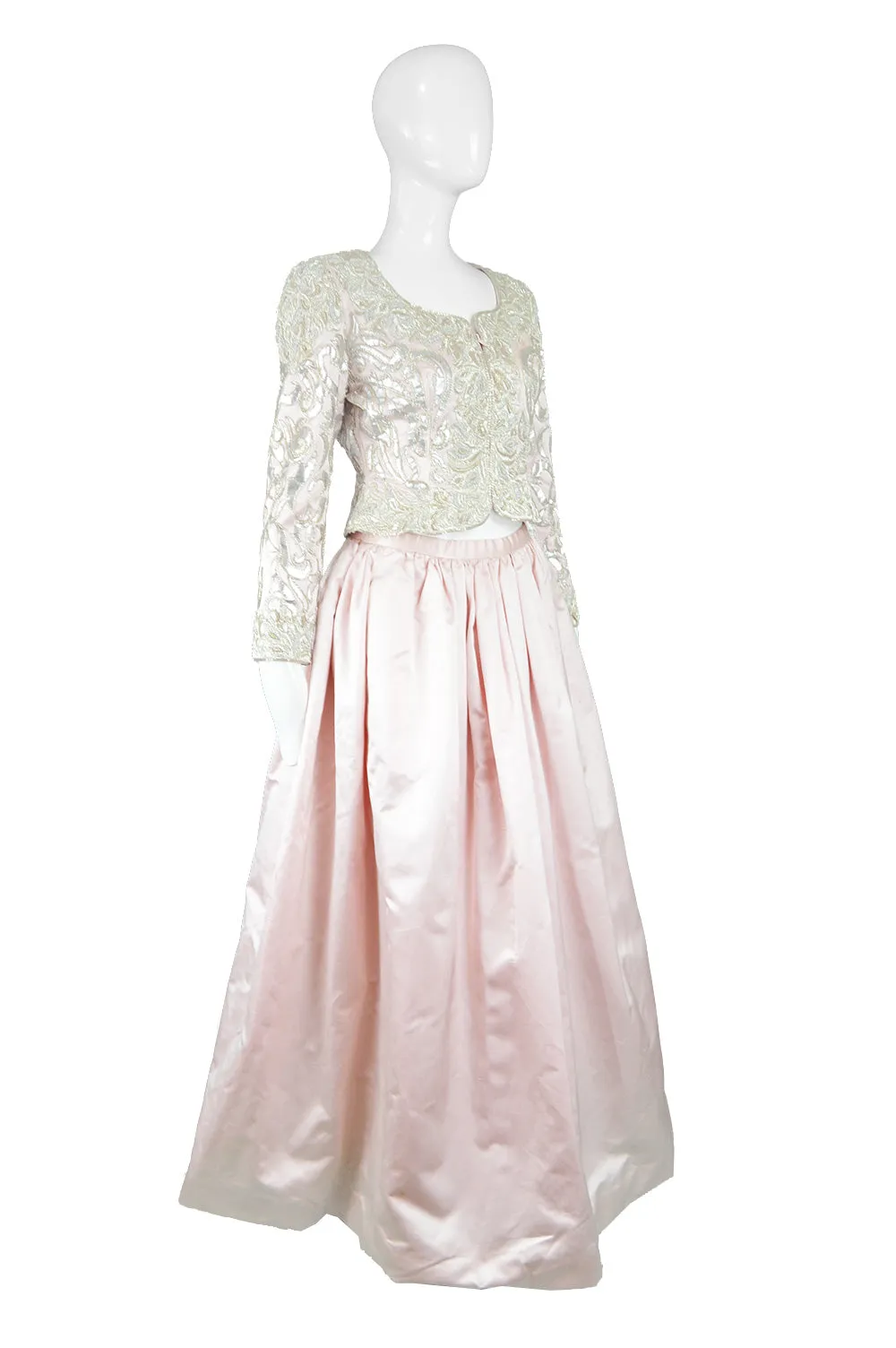 Embroidered Silk Satin Dress & Ball Skirt, 1980s