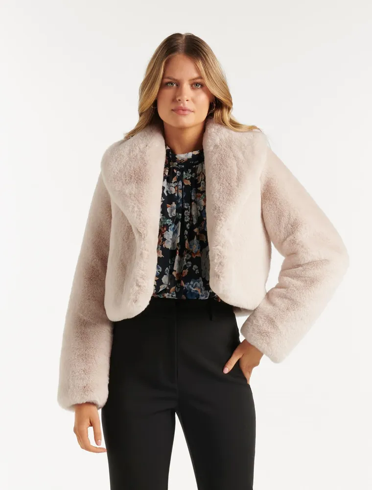 EverNew Amera Crop Faux Fur Coat