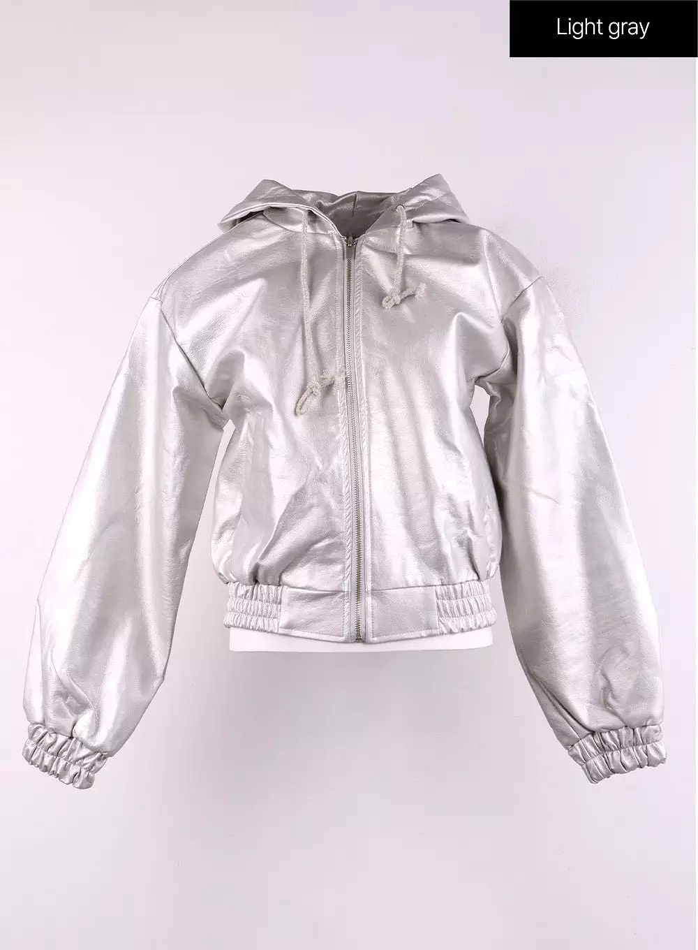 Faux Leather Hooded Bomber Jacket CJ429