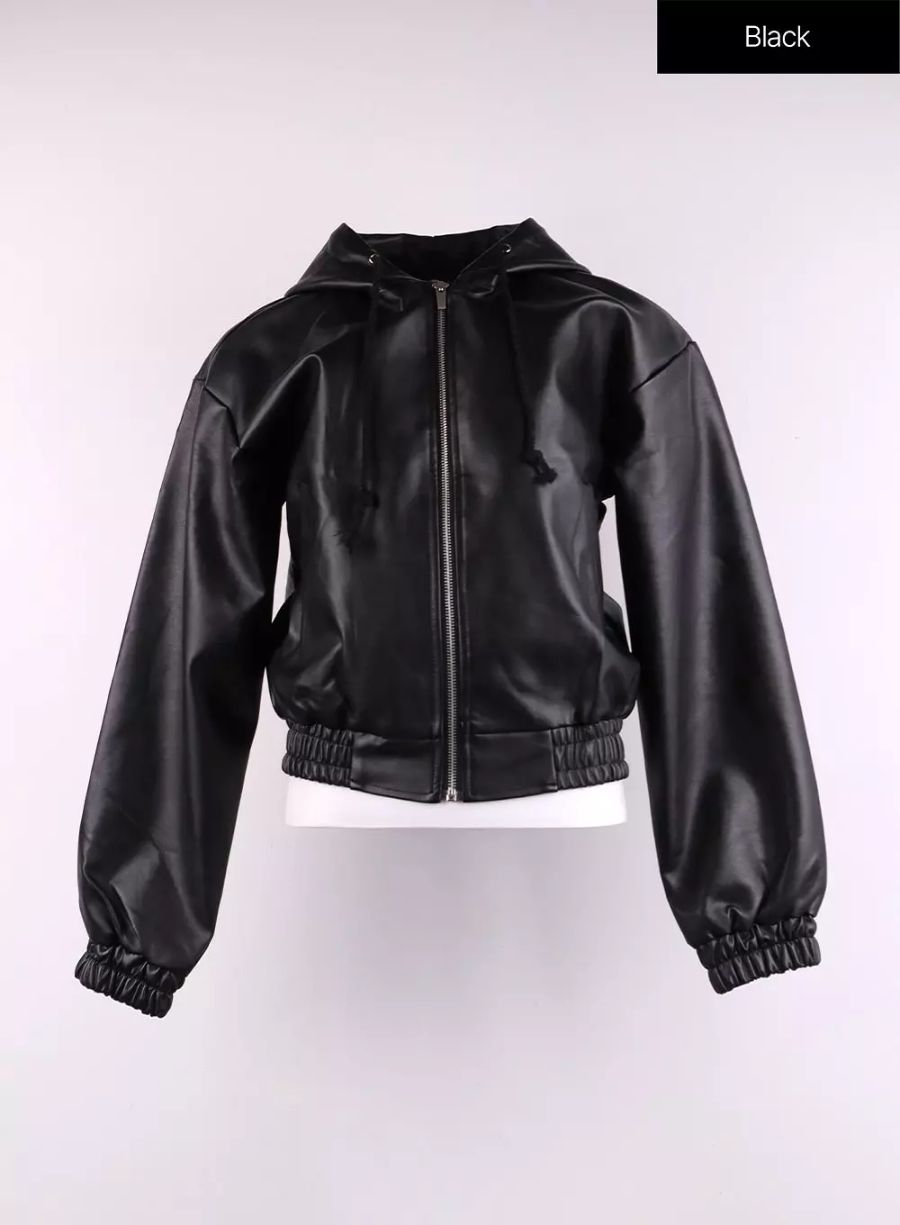 Faux Leather Hooded Bomber Jacket CJ429