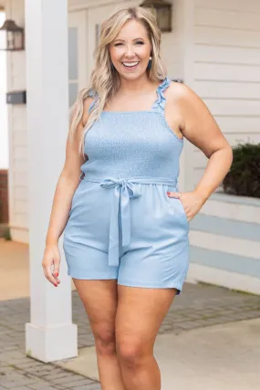 Feeling Wavy Romper, Light Denim