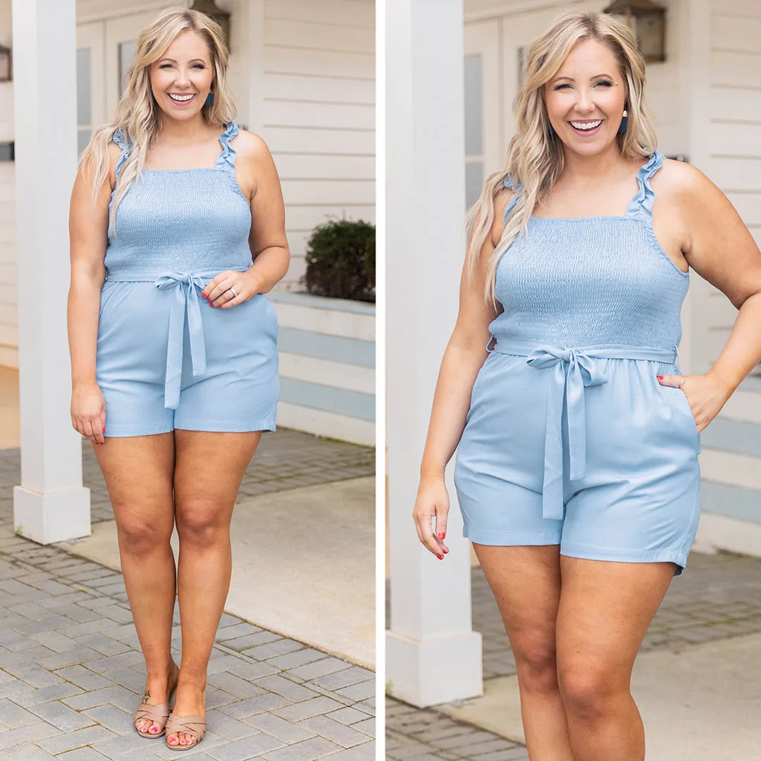 Feeling Wavy Romper, Light Denim