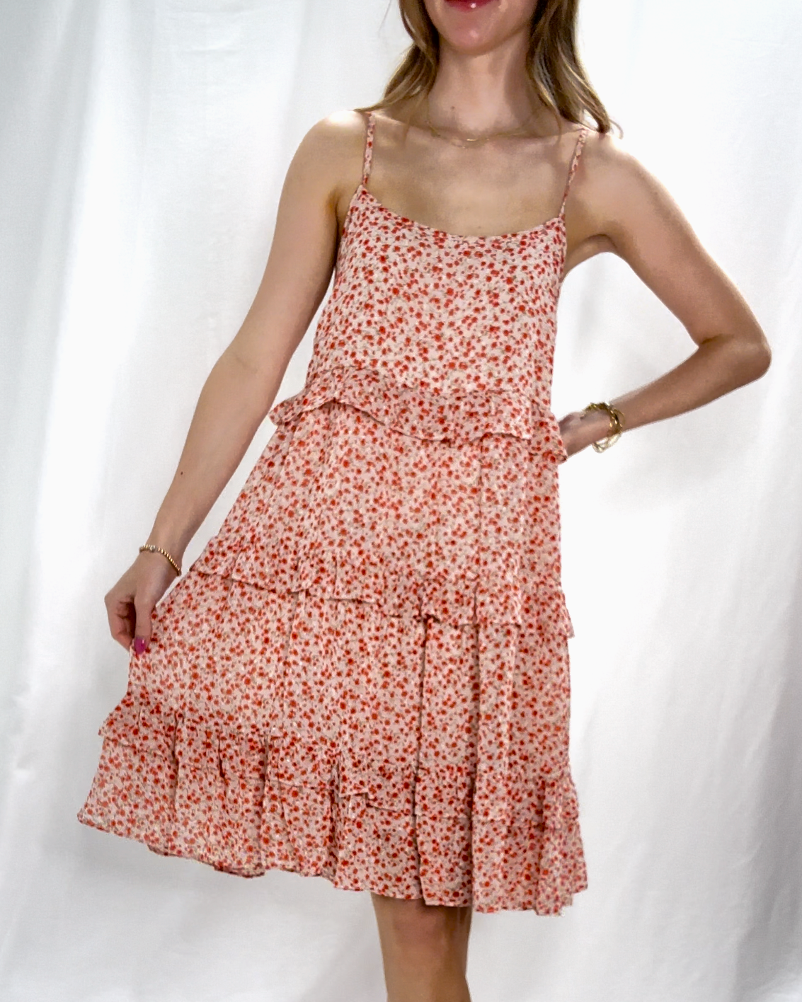 Floral Print Chiffon Cami Dress - Cherry Red