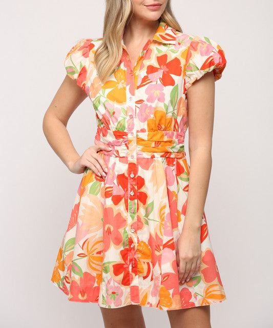 Floral Print Dress - Orange Multi