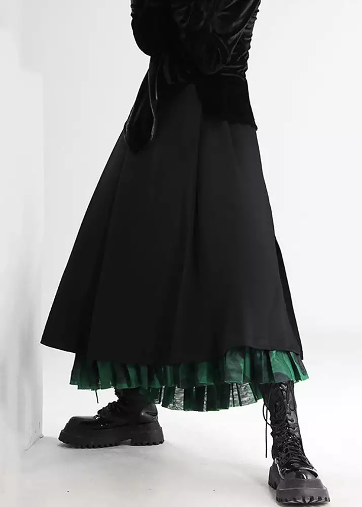 French Black Side Open Tulle Patchwork Skirts Spring AS1010