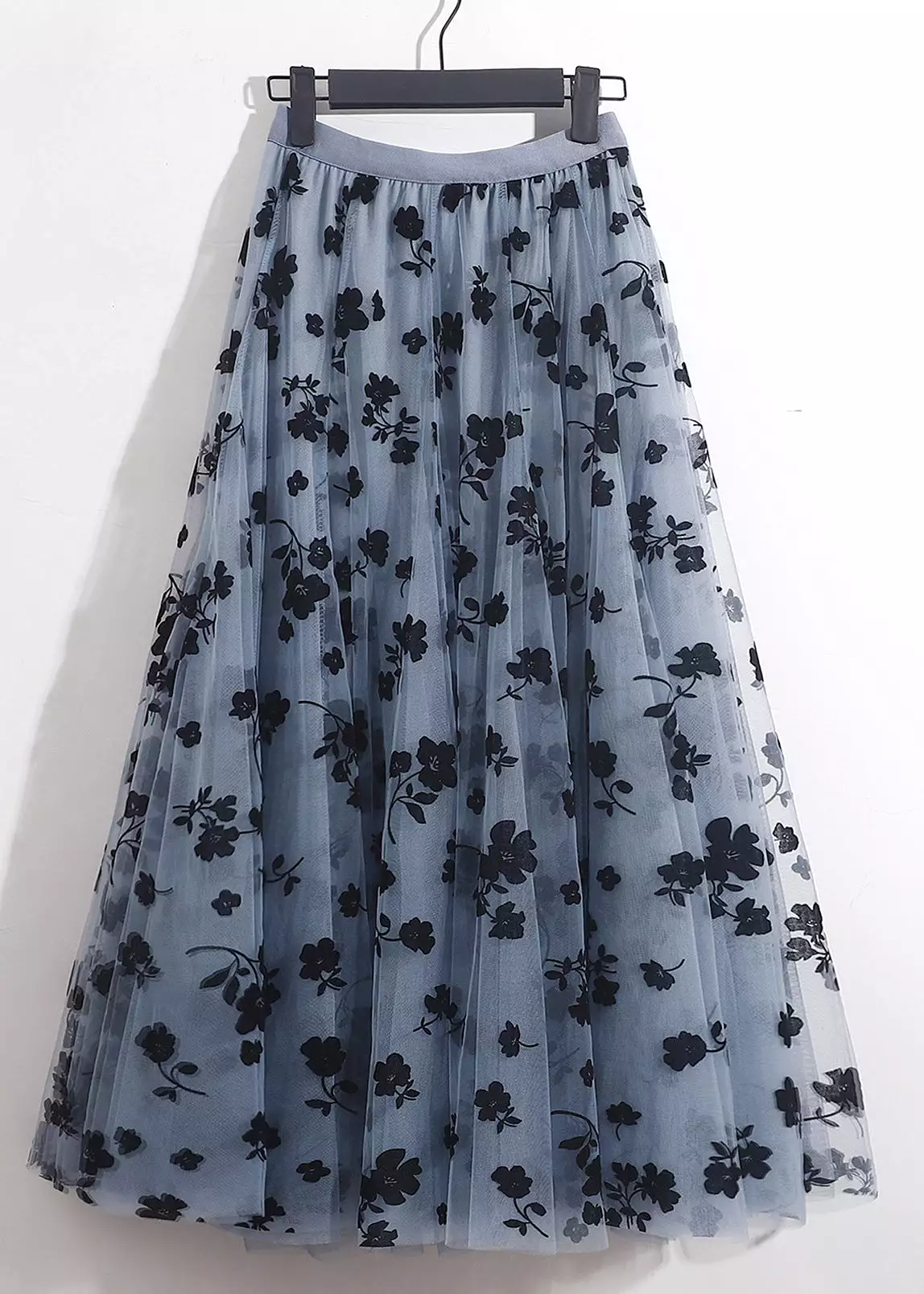 French Blue Floral Elastic Waist Tulle Skirts Summer AS1066