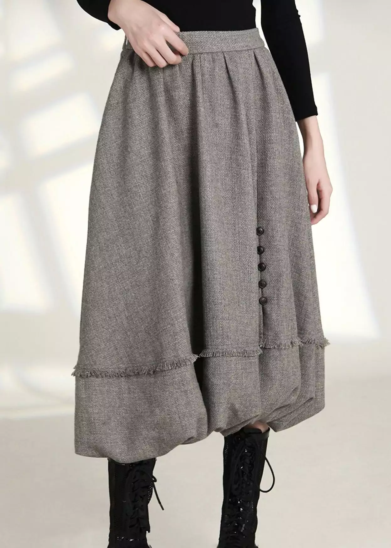 French Grey Zippered Pockets High Waist Cotton Skirts Spring AS1006