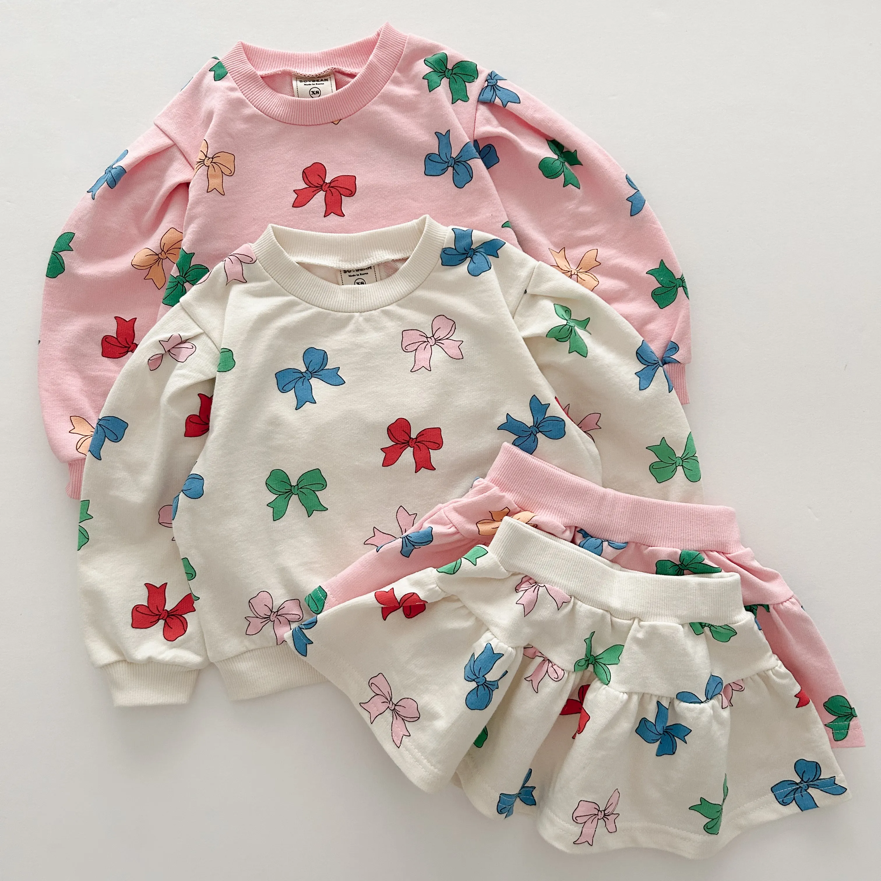 Girls Bow Print Sweatshirt & Skirt Set (1-6y) - 2 Colors