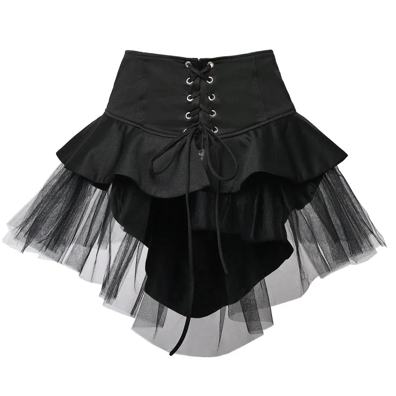 Gothic High Waisted Corset Skirt, Renaissance Underbust Black Corset,