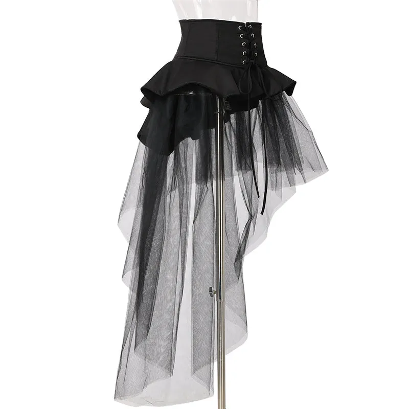 Gothic High Waisted Corset Skirt, Renaissance Underbust Black Corset,