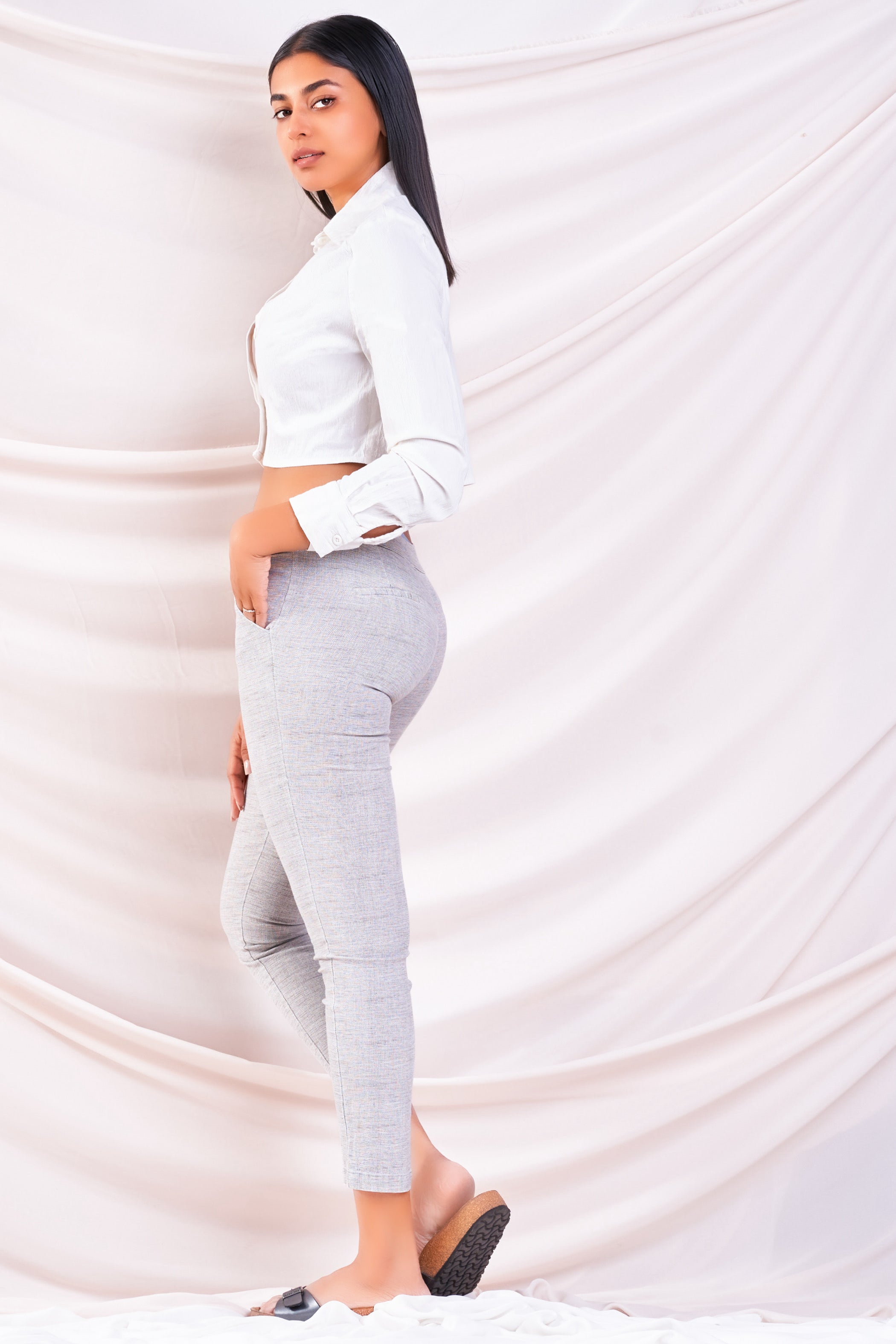 Grey Slim Cropped Pant