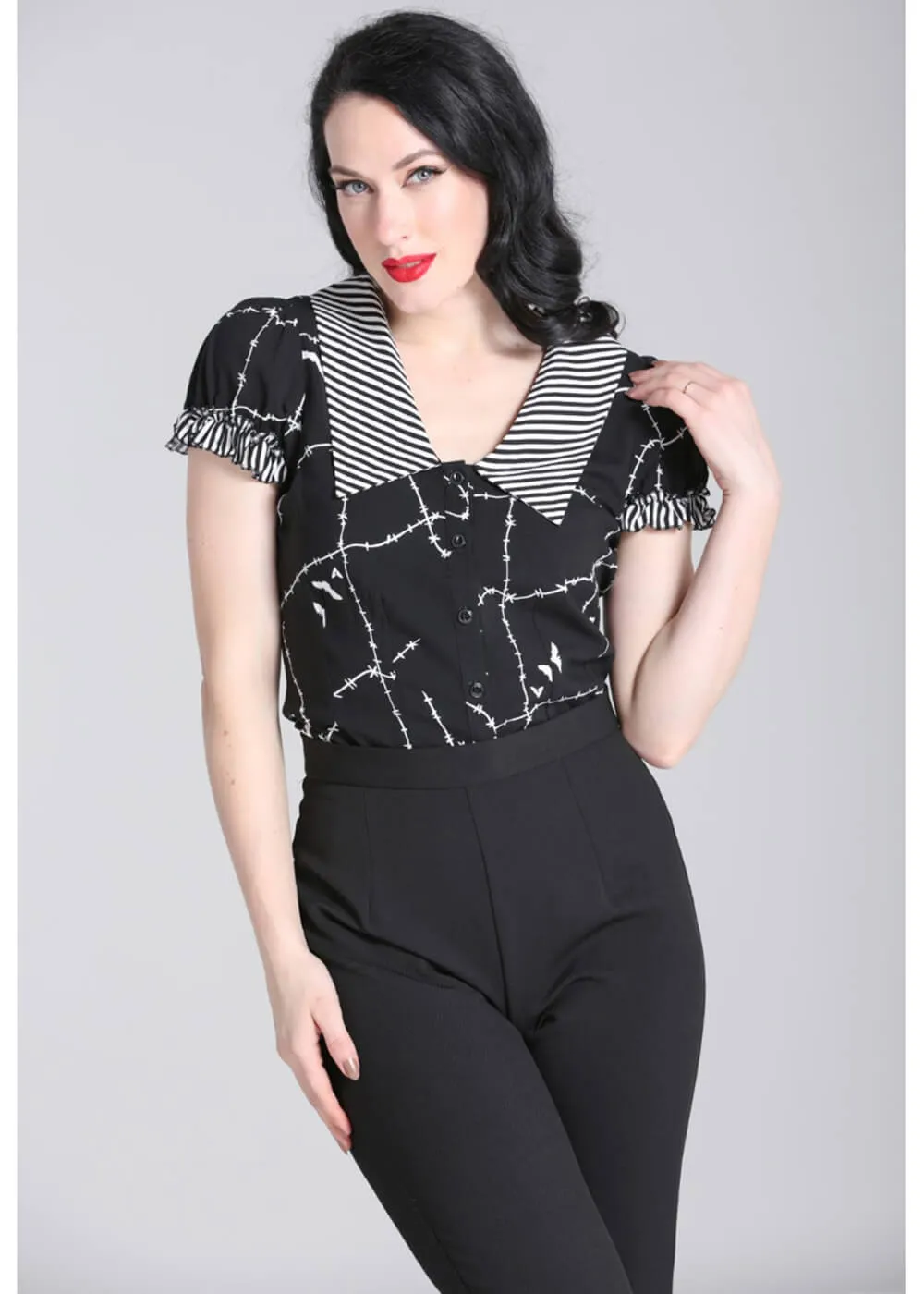 Hell Bunny Stitches 40's Blouse Black