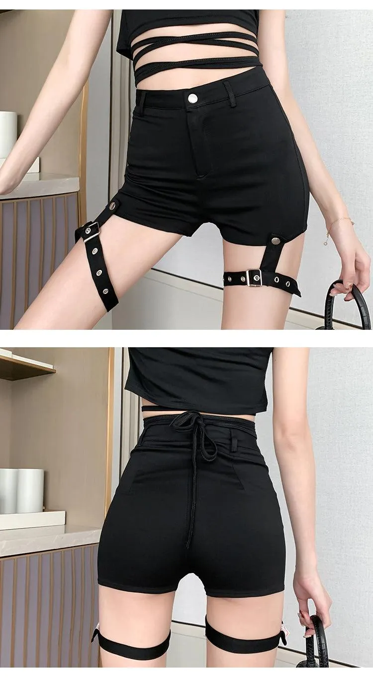 Hollow Out Bandage Punk Rock High Waist Worn-out Shorts