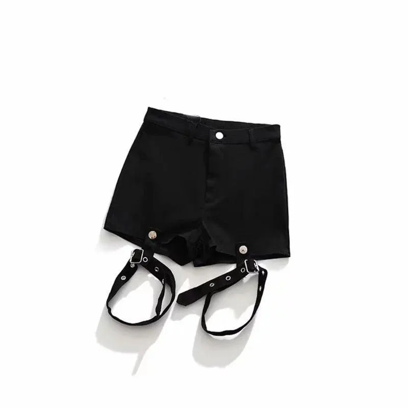 Hollow Out Bandage Punk Rock High Waist Worn-out Shorts