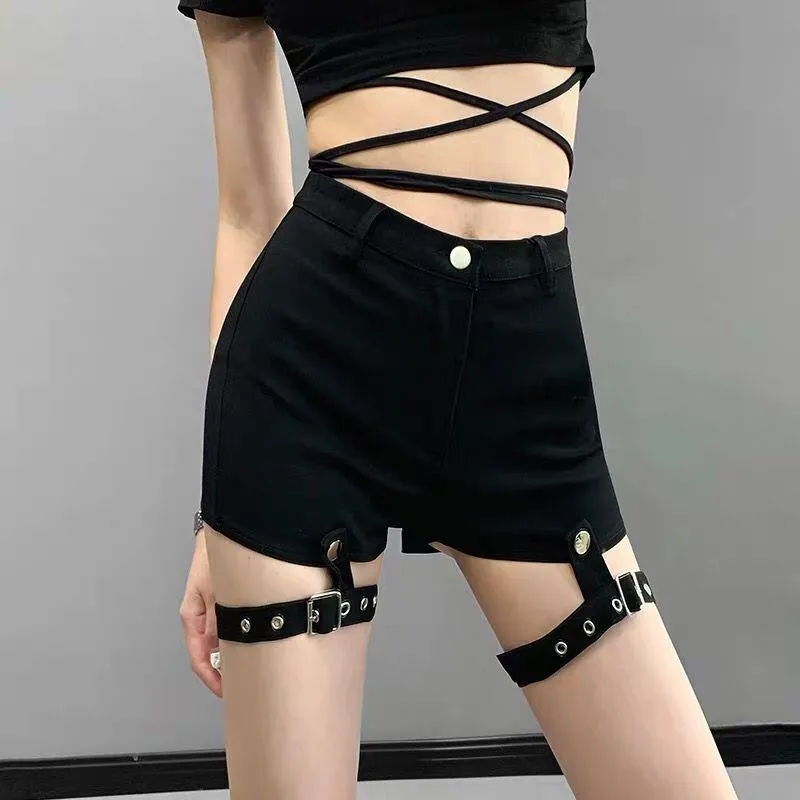 Hollow Out Bandage Punk Rock High Waist Worn-out Shorts