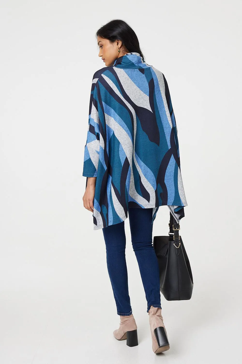 Izabel London - Printed Roll Neck Oversized Tunic Top