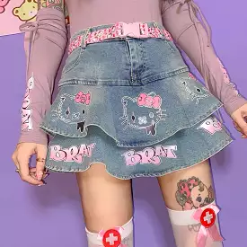 JAPANESE CUTE “HELLO KITTY” Y2K CAKE DENIM SKIRT BY50058