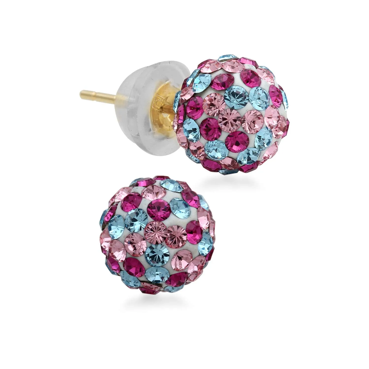 Jewelili 10K Yellow Gold With Round Cubic Zirconia Multi Color Gemstone Earrings